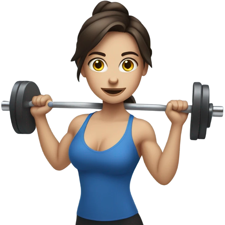 brunette girl with blue eyes lifting weights emoji
