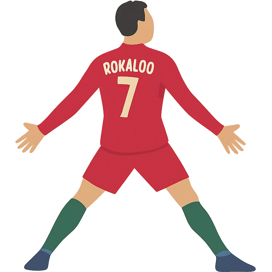 minimalist icon of Cristiano Ronaldo emphasizing athletic build and famous goal celebration pose, flat design emoji
