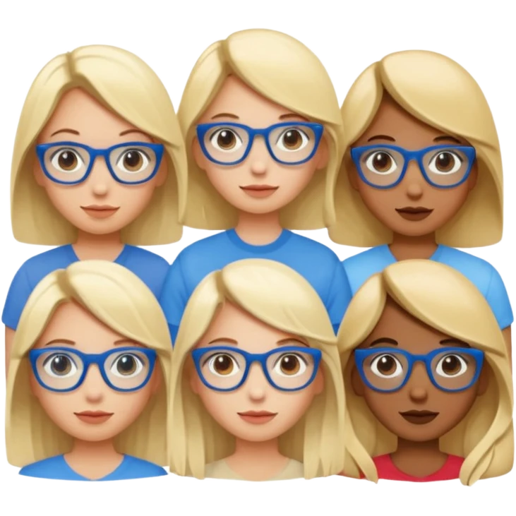 group of different women. With one blonde girl in middle with blue glasses emoji