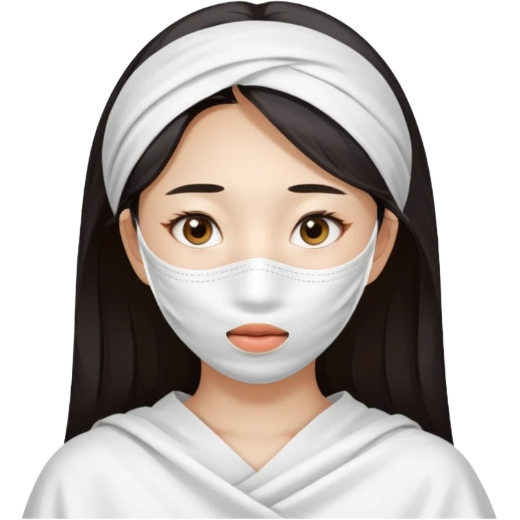 Super cute Asian girl with large white sheet mask pack emoji