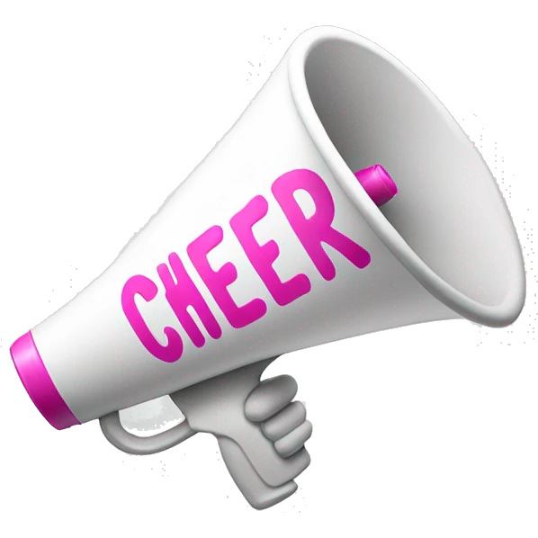 White Megaphone with the word cheer in pink emoji