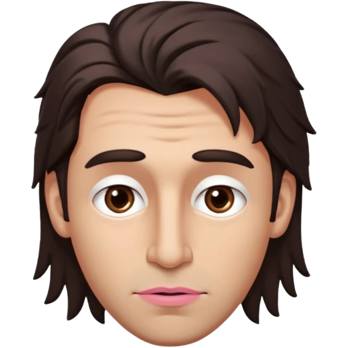 Handsome white man with big brown eyes thin pink lips long nose and dark brown messy hair cover his forhead eyes emoji