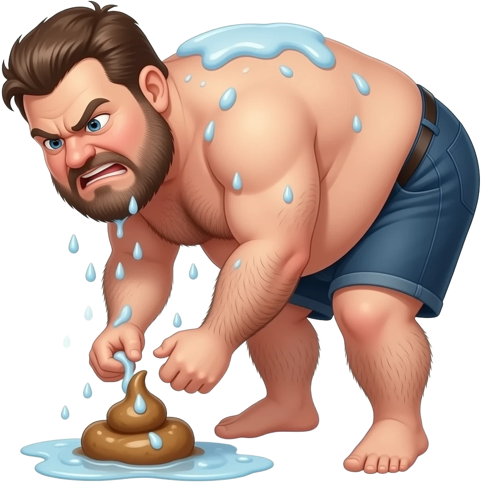 angry disgusting very hairy very obese unshaved man showering while bending over to poop emoji