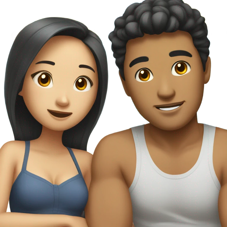 asian girl laying on the beach with american boyfriend emoji