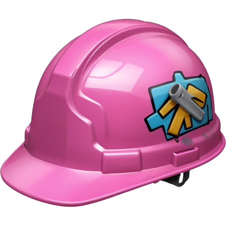 pink hard hat with graffity "</3" emoji
