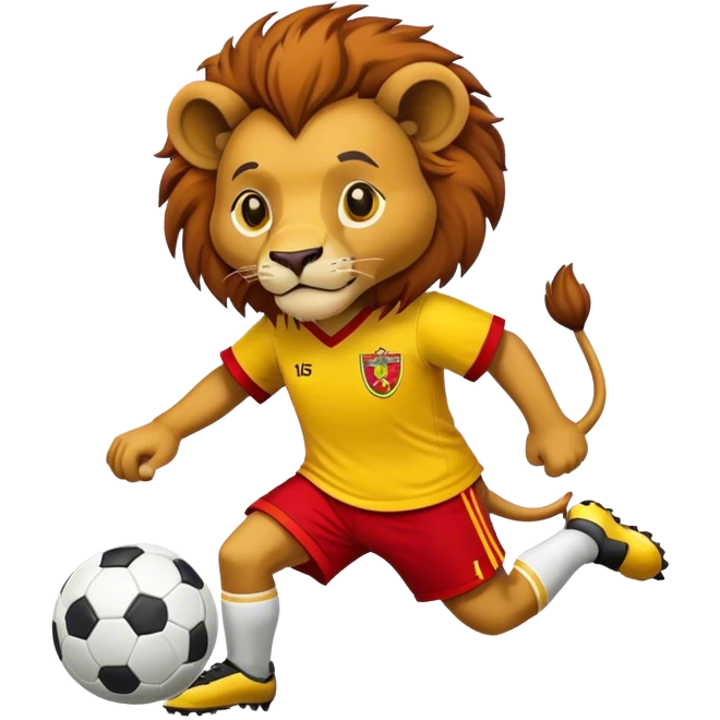 Lion with a yellow and red shirt plays soccer  emoji