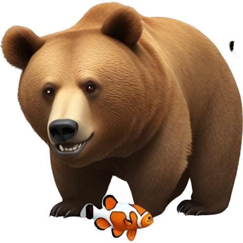 Grizzly bear eats clown fish emoji