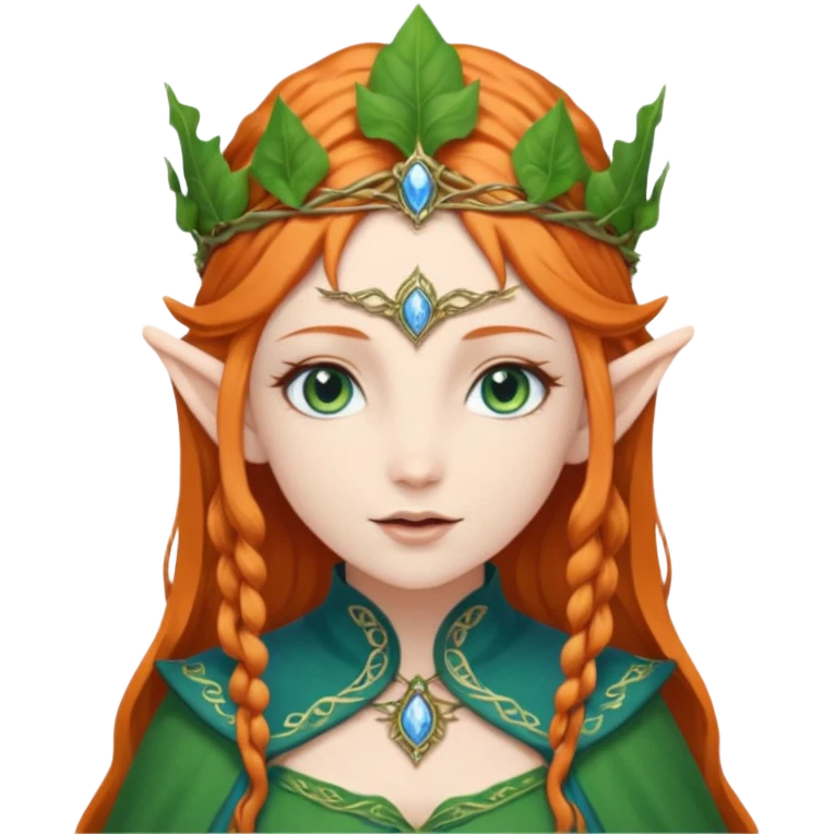Hyper realistic green ivy forest elf mage fairy queen pale skin blue-eyed ginger hair emoji