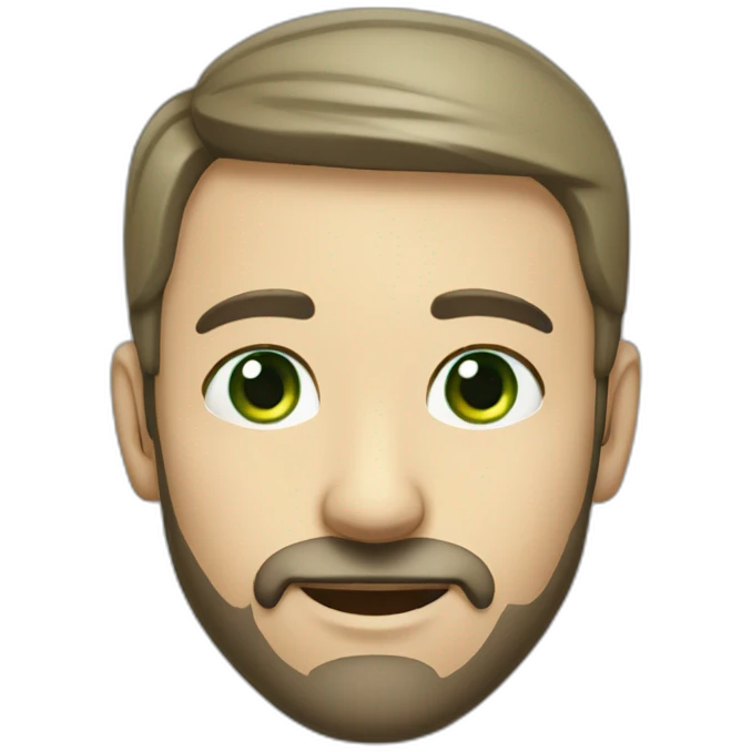Male, thin face, 10 cm long beard reaching up to the nose, protruding ears, green eyes, short hair. emoji