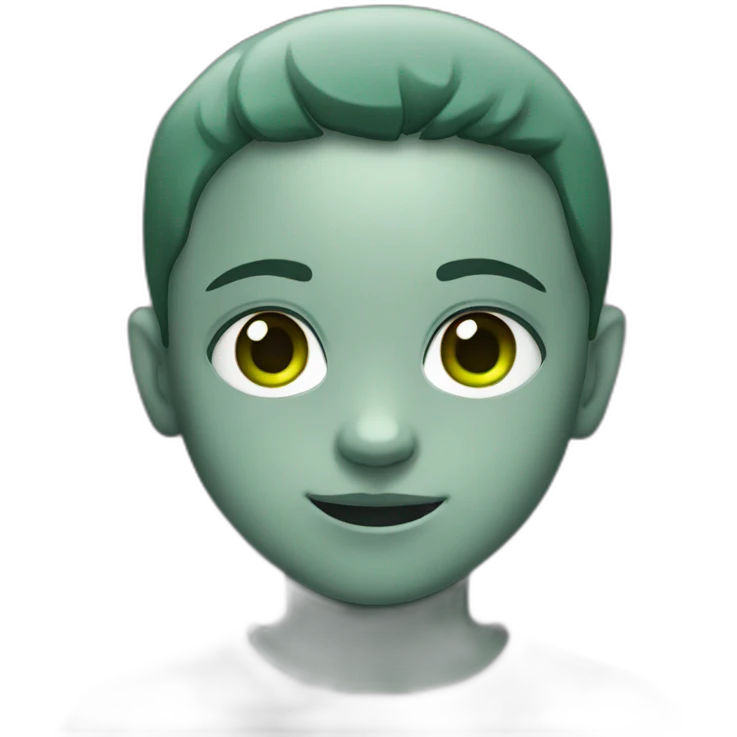 WhatsApp kid emoji with grey skin and green pupils emoji
