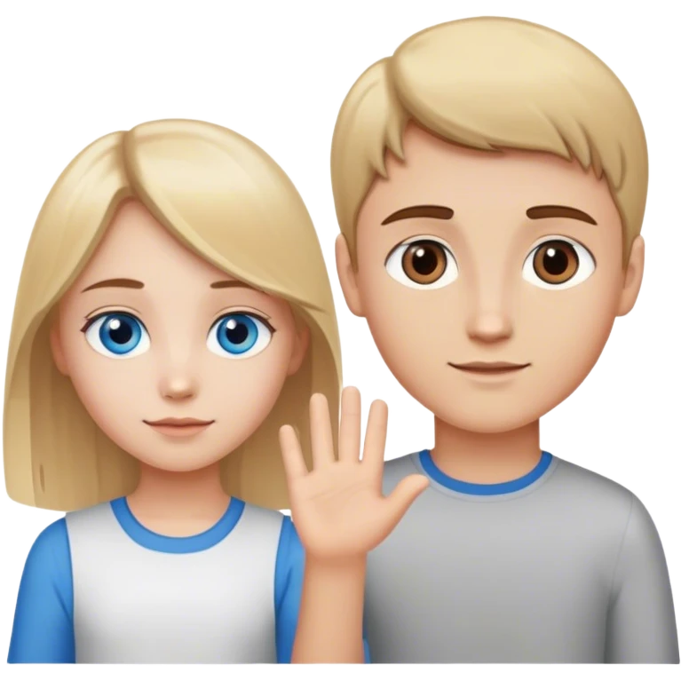 blond girl with blue eyes hand in hand with boy with brown eyes and brown hair emoji