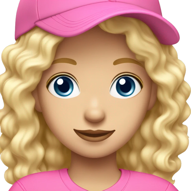 Blonde wavy hair girl blue eyes wearing pink ballcap emoji