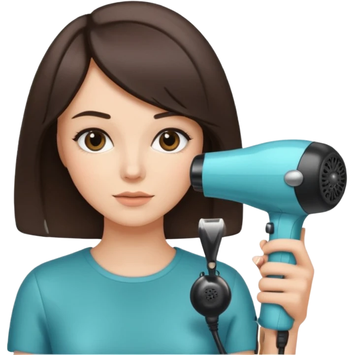 brunette bob girl hair stylist holding a hair dryer emoji