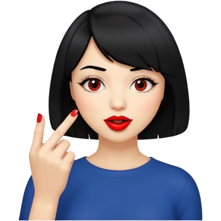 Chicas con pelo negro y corte bob haciendo que se muerde el dedo de manera picara emoji