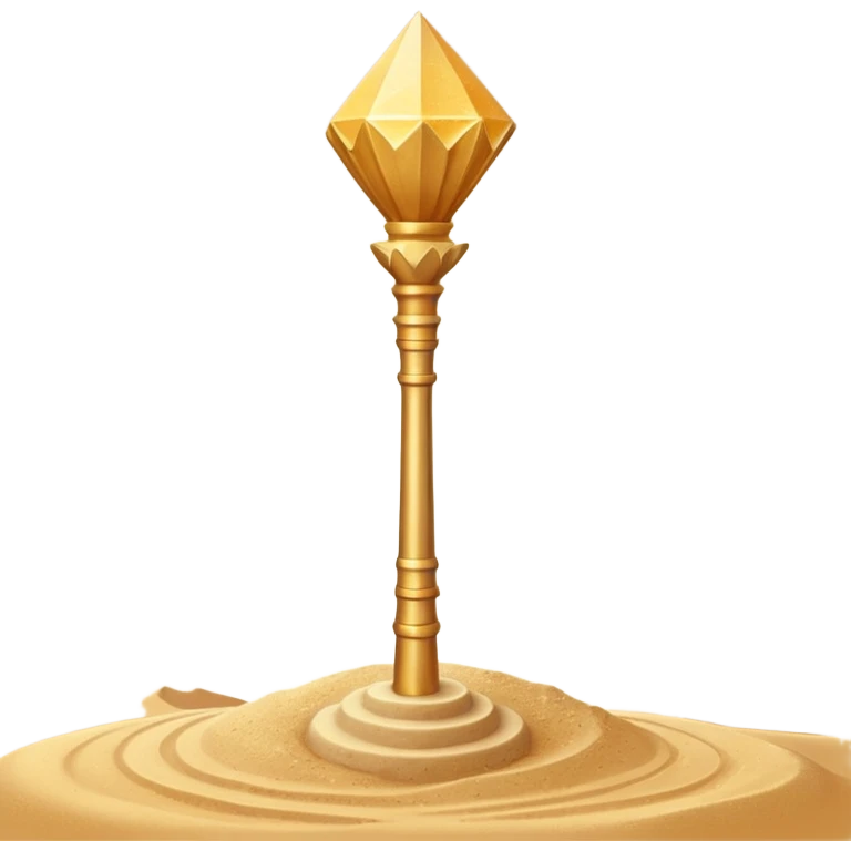 ancient pharaoh sand staff object icon, golden staff with Egyptian symbols, sandstone crystal headpiece, glowing desert aura, floating sand particles, 3D cartoon, mobile game icon style, centered, clean background, no text, no watermark
 emoji
