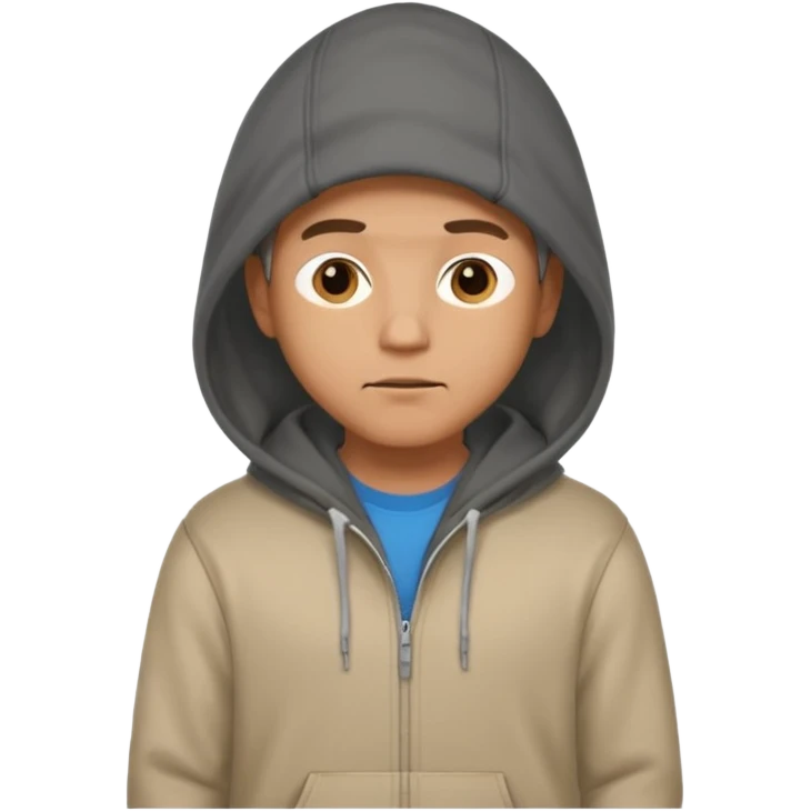 male memoji, man in hoodie with hands in pockets, neutral face, looking away, mysterious casual vibe emoji