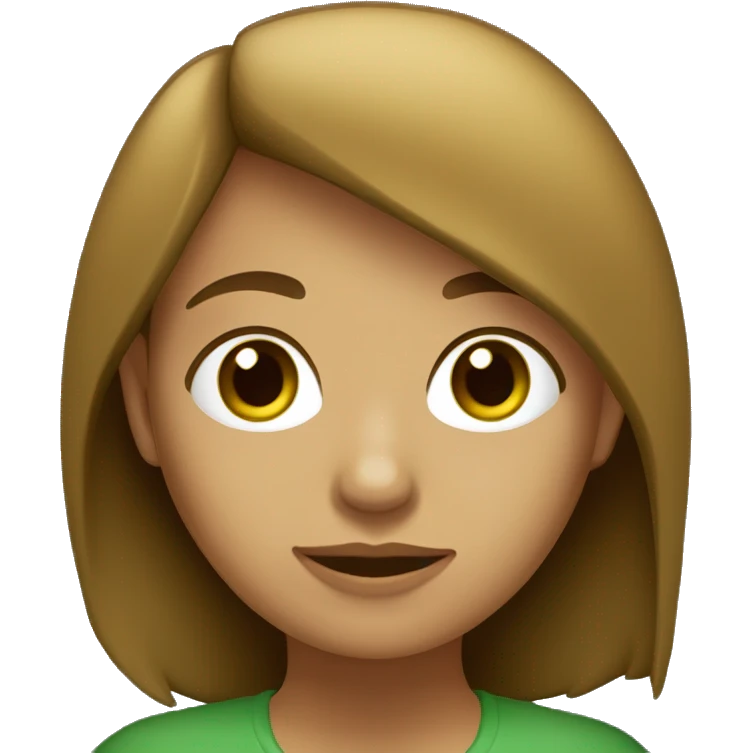 Chica con pelo castaño oscuro largo, tes blanca y ojos verde emoji