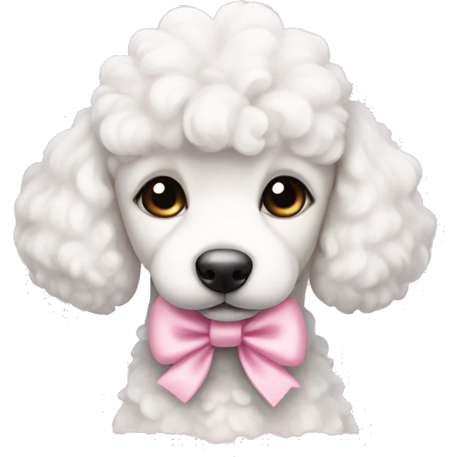 White poodle puppy with pastel single pink bow on ear emoji