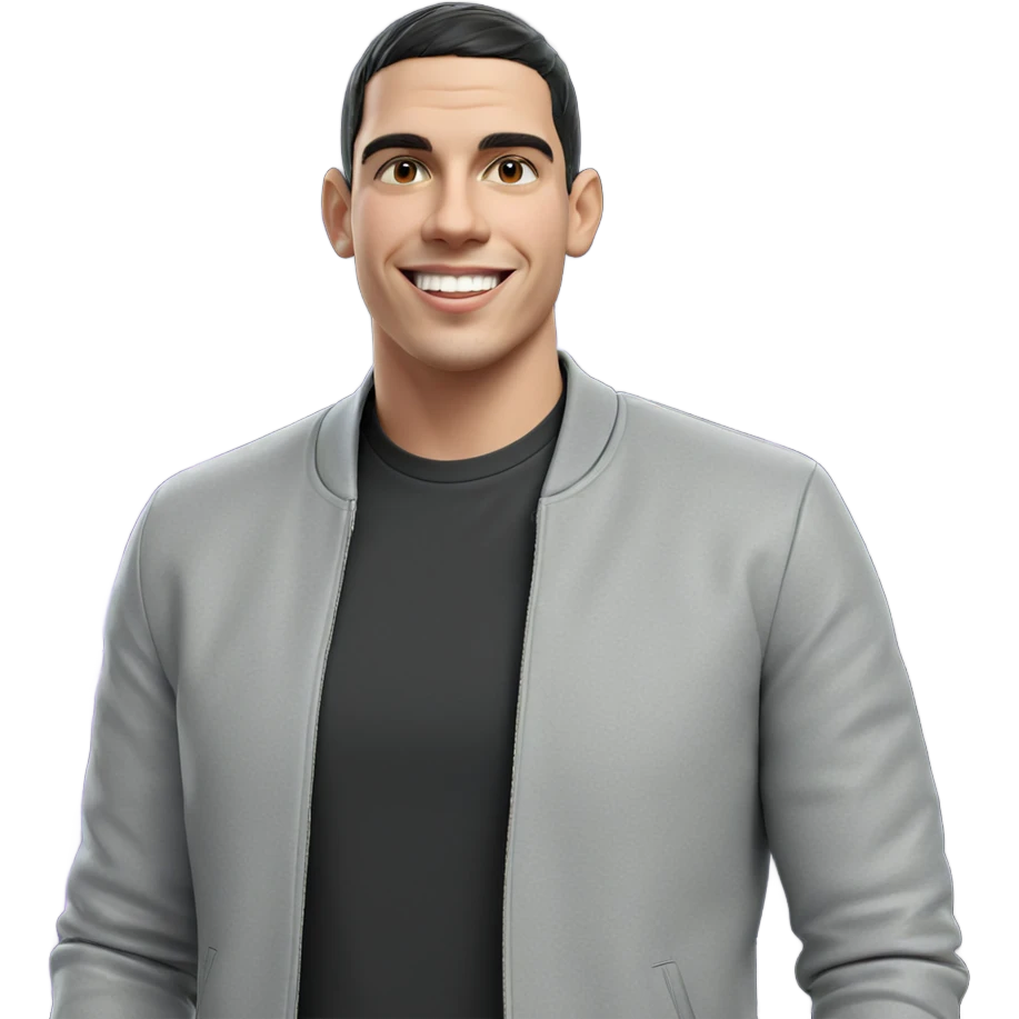 smiling boy in grey jacket emoji