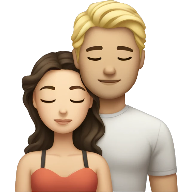 Blond man and brunette woman cuddling asleep emoji