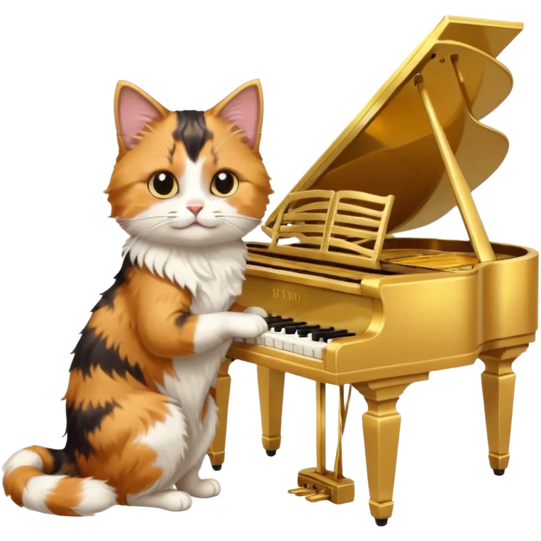 calico cat play gold piano, portrait emoji