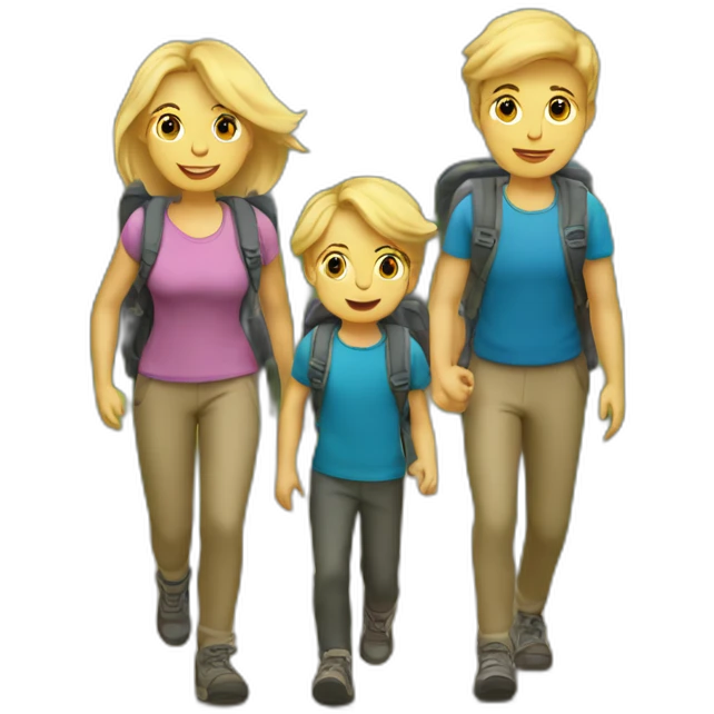 Mom hiking with two kids boys blond hair emoji