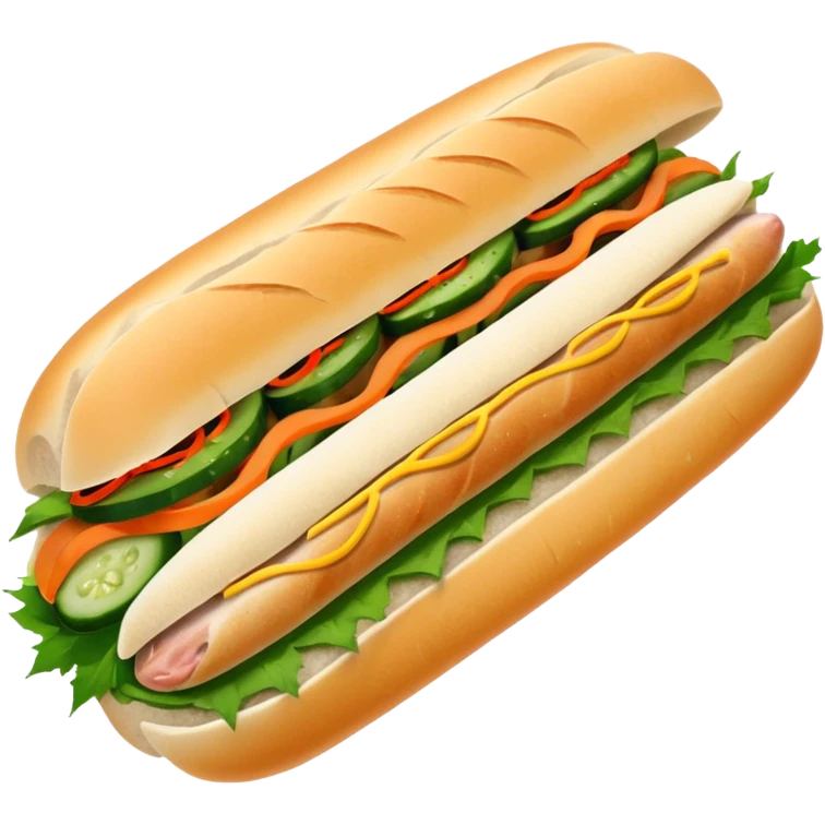 traditional banh mi with char grilled pork emoji 


    Very crusty baguette

    Mayo 

    Pickled carrot 

    Cucumber, coriander/cilantro, green onion, chilli 
 emoji