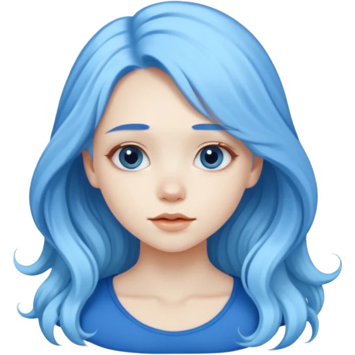 A beautiful albino girl with blue hair and white silky long wavy hair emoji