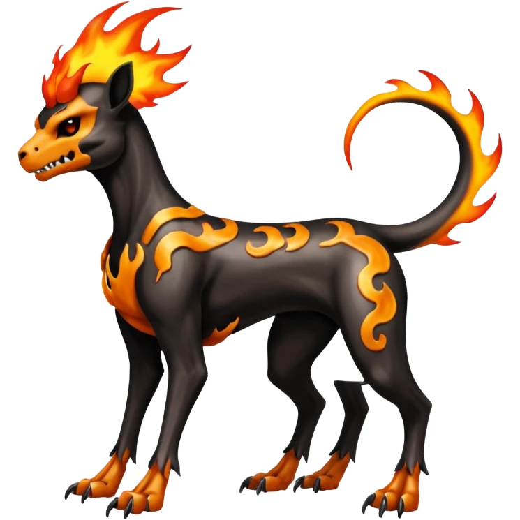 Badass skeletal cool shiny Houndoom-Charmeleon-Fakémon-hybrid-creature (full body)  with flamey Mohawk  emoji