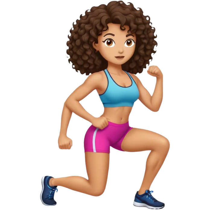 brunete curl medium hair woman working out emoji