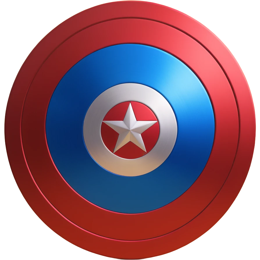 Captain America shield, red and blue colors only, metallic effect emoji