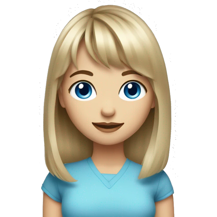 Medium length Dirty blonde hair with bangs girl with blue eyes  emoji