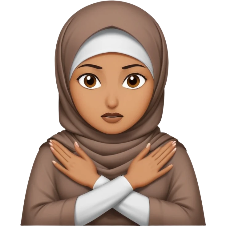 hijabi woman, furious expression, hands crossed in an X over her neck emoji