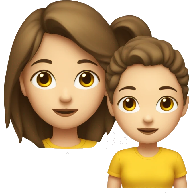 a girl with brown hair in a yellow t-shirt with a black small circle on it emoji