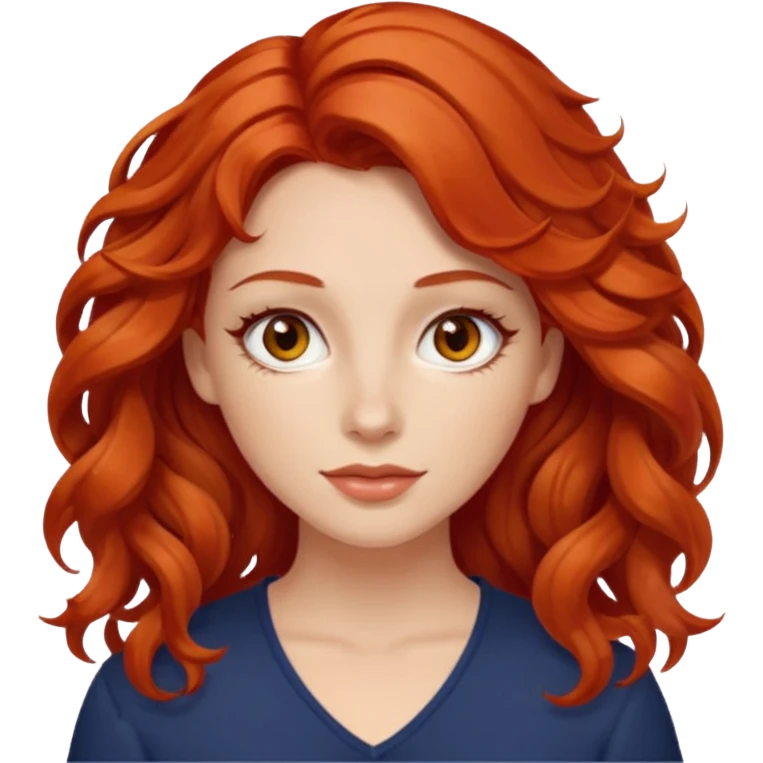 a woman with bright red wavy hair, slightly slanted almond brown eyes and white skin  emoji