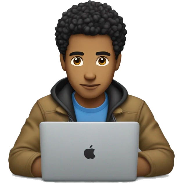 light skin man with black messy slickback hair working on his macbook laptop looking down  emoji