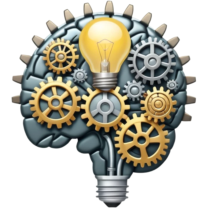 brain with lightbulb and gears, critical thinking emoji