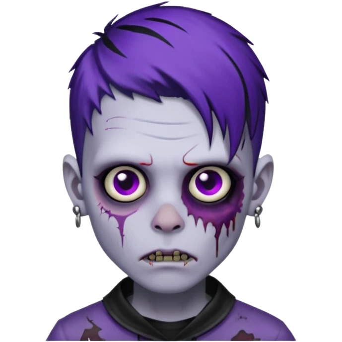 A zombie boy with black scene hair with purple streaks, ear gauges, and facial piercings  emoji