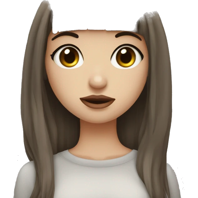 girl pretty, pale medium length  hair dark brunette with hair layers, bangs, big hazel eyes, big lips, small nose, nose nostril piercing, three ear piercings emoji