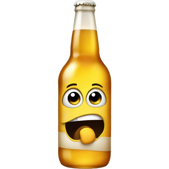 Drunk emoji holding a beer bottle, with one eye half-closed, a wobbly expression, and flushed cheeks, showing signs of intoxication emoji