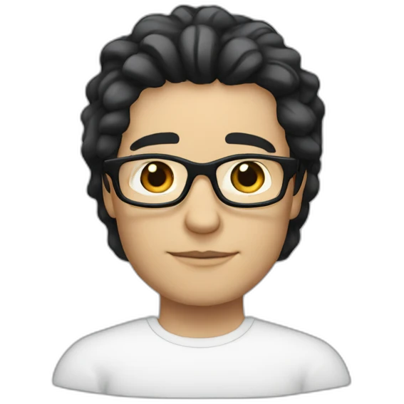 A white person with black hair, his hair is soft and wears black glasses. emoji
