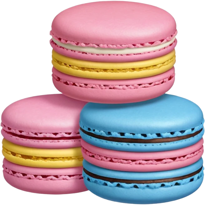 1 Blue Macaroon, 1 Pink Macaroon, And 1 Yellow Macaroon  emoji