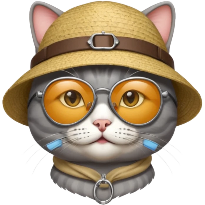 Grey Cat aviator glasses & sun hat travelling emoji