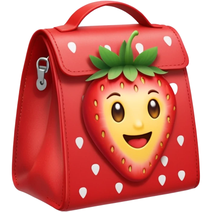 lunch bag with a strawberry sticker, emoji style, minimal details emoji
