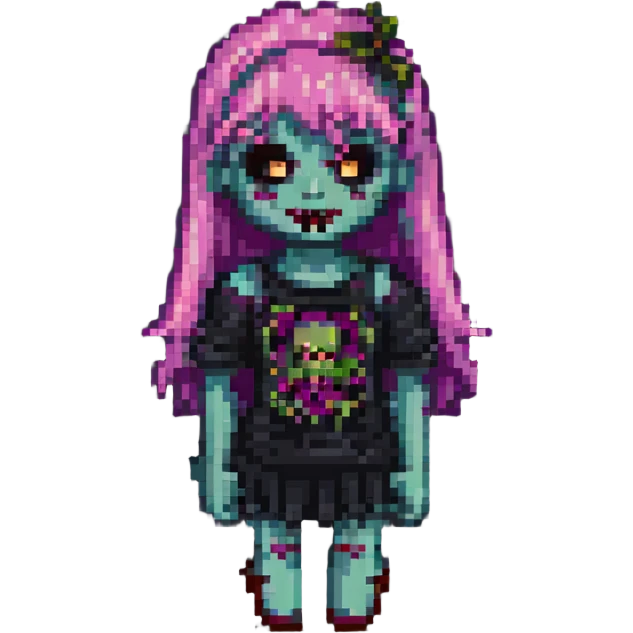 girl zombie with pink hair bangs pixel art emoji