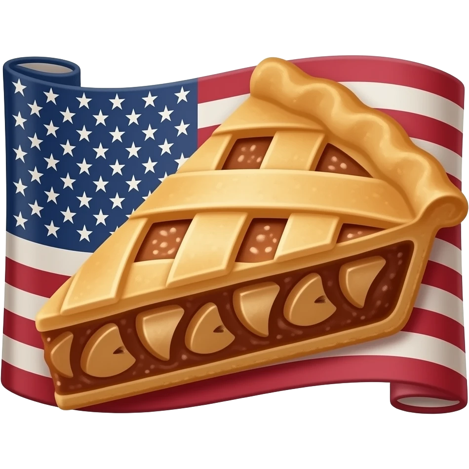 a piece of apple pie laid on a rolled up old American flag emoji