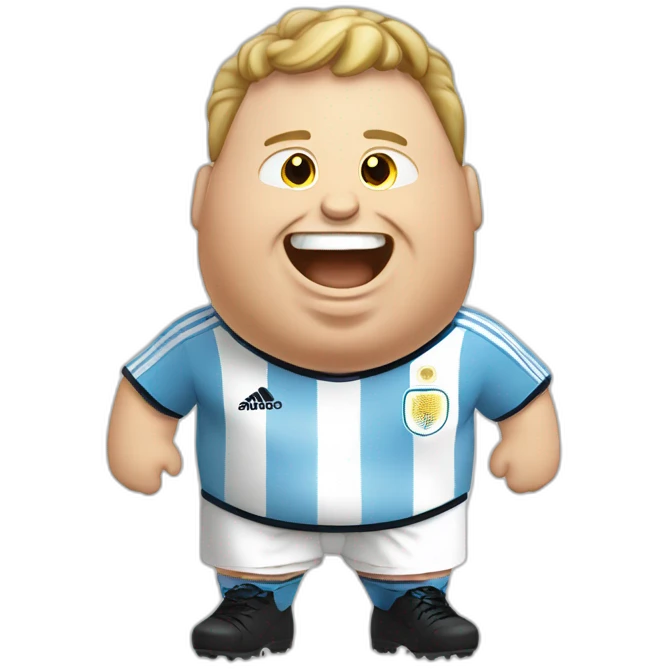 Laughing tears white man. Obese. argentina soccer uniform. laughing tears emoji