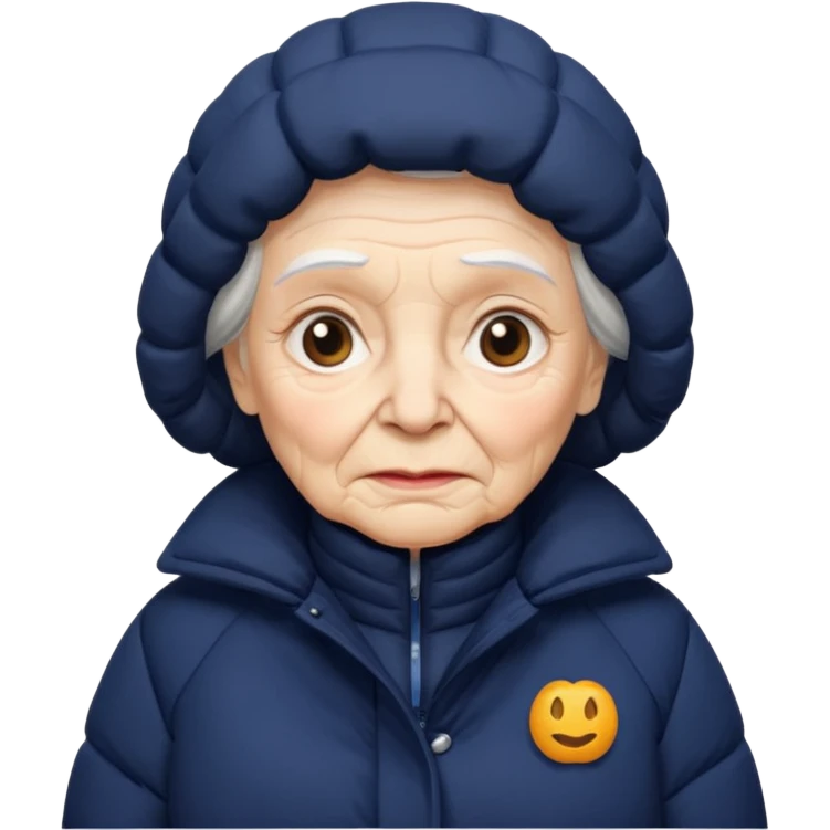 old woman in navy puffy winter coat emoji