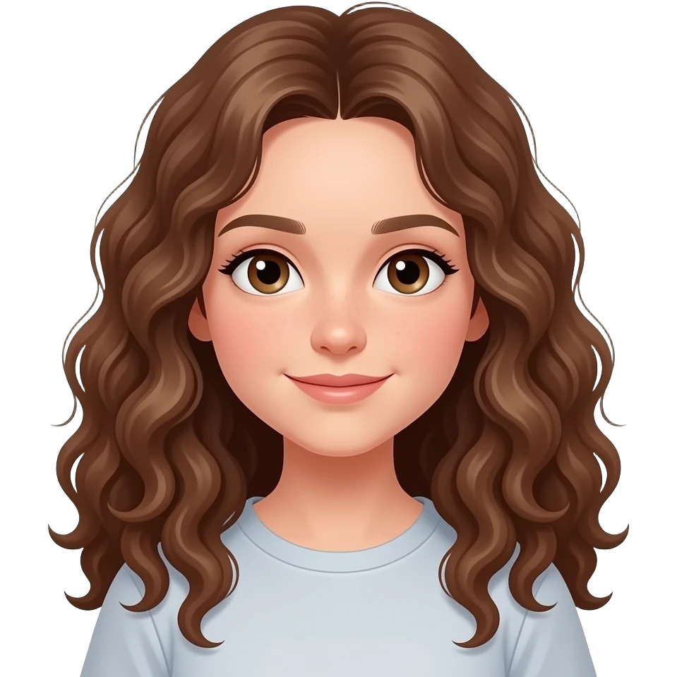 a 13 year old girl long pretty curly brown hair emoji