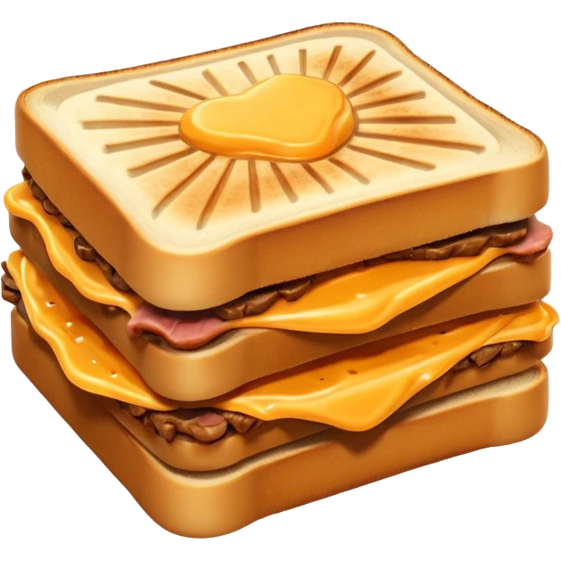 kavurma meat toasted sandwich object icon, grilled toasted bread, sautéed Turkish kavurma beef filling, melted cheese, juicy meat texture, golden brown crust, warm steam rising, 3D cartoon, mobile game icon style, centered, clean background, no text, no watermark emoji